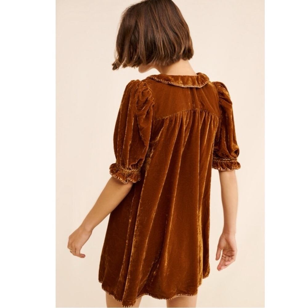 Free People Bohemian Embroidered Velvet Freya Tunic Dress Amber Brown Size Large - Picture 5 of 14
